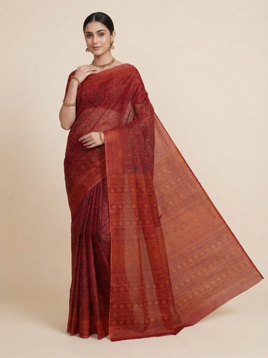 Red Warli Printed Pure Cotton Saree