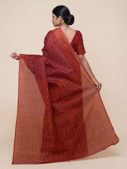 Red Warli Printed Pure Cotton Saree