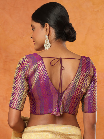 Purple Brocade V Neck Readymade Blouse