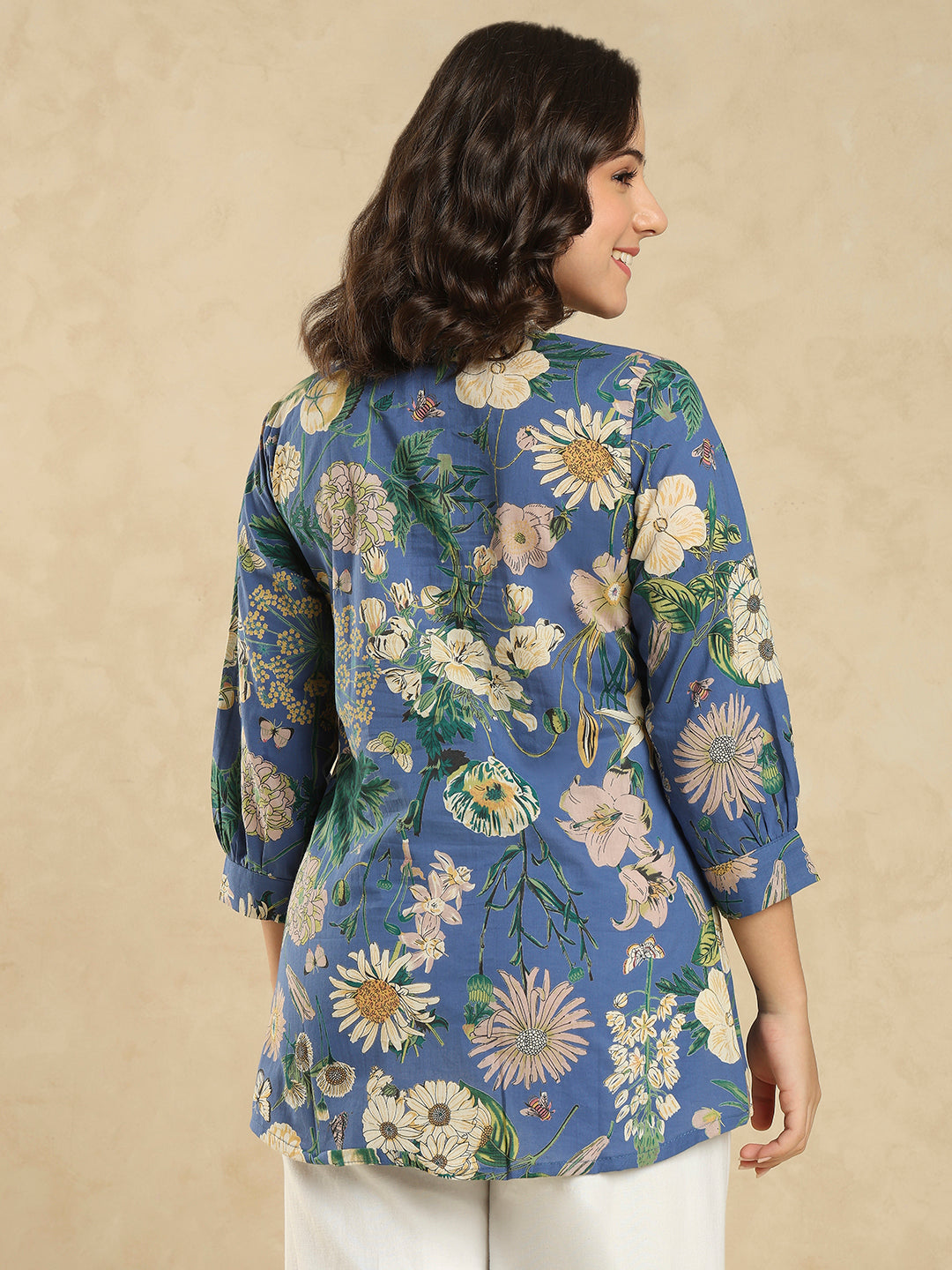 Lavender Cotton Floral Printed Short Kurti