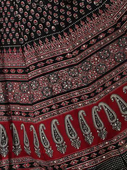 Ajrakh Mirror Work Garba Cotton Readymade Skirt For Navratri