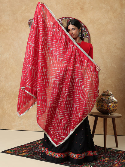 Red Silk Festive Garba Dupatta For Navratri