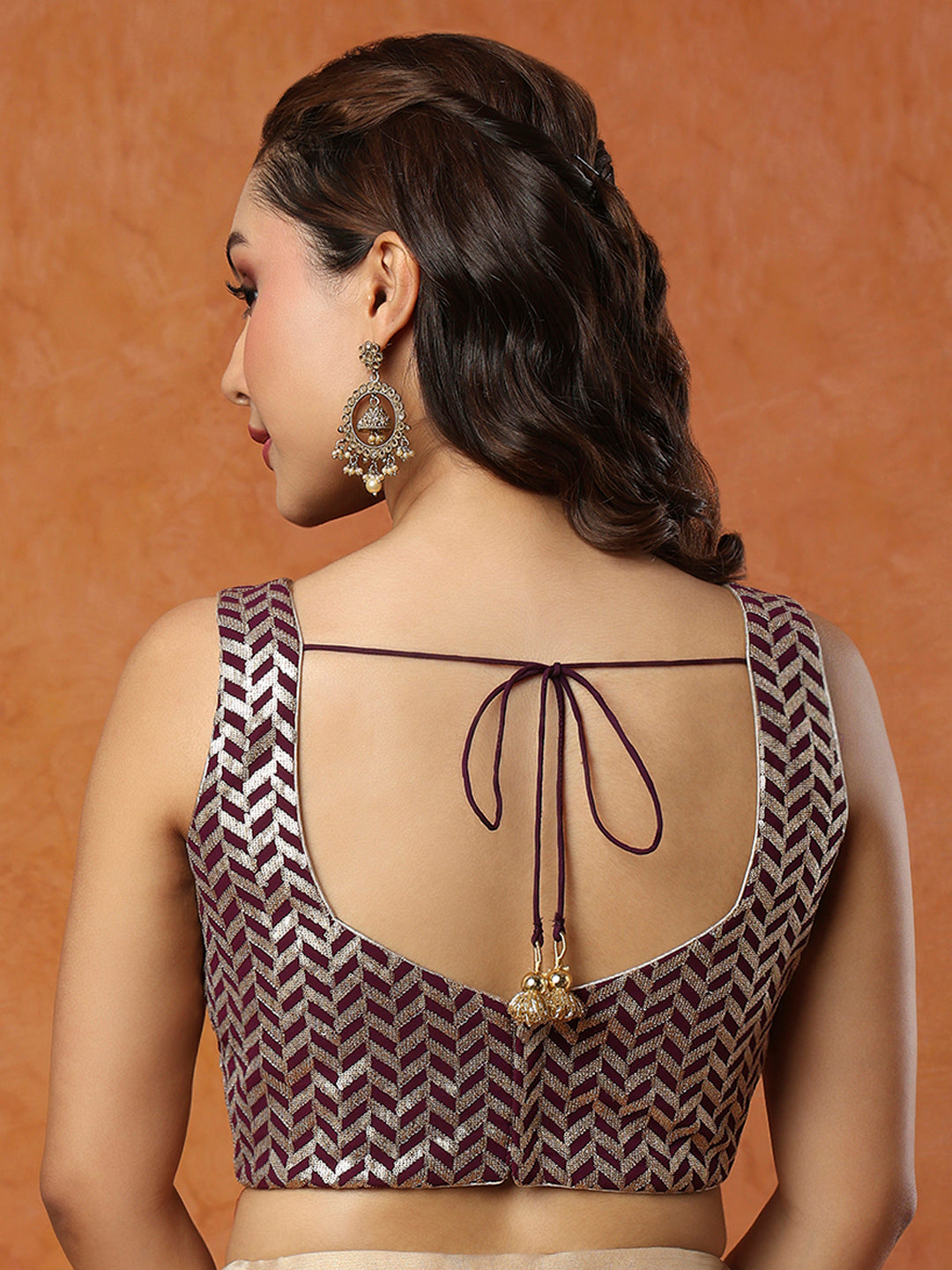 Wine Georgette Sleeveless Readymade Blouse