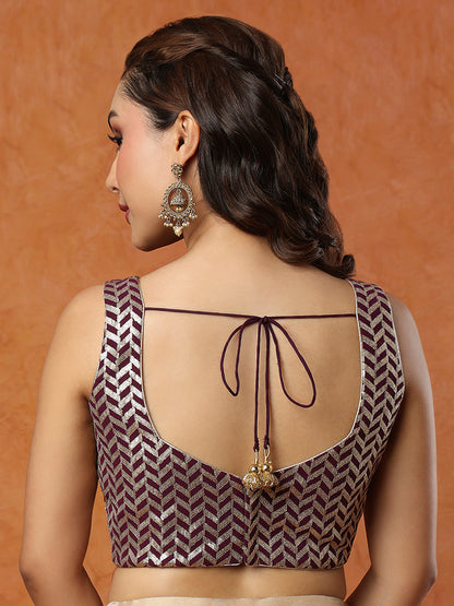 Wine Georgette Sleeveless Readymade Blouse