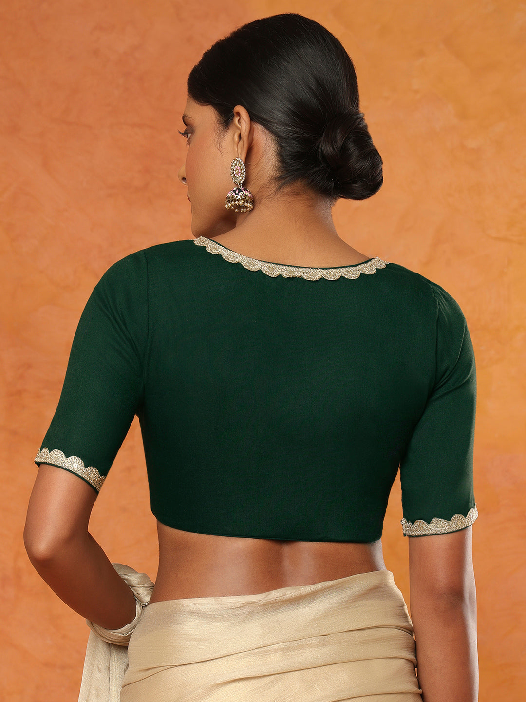 Green Rayon V Neck Readymade Blouse