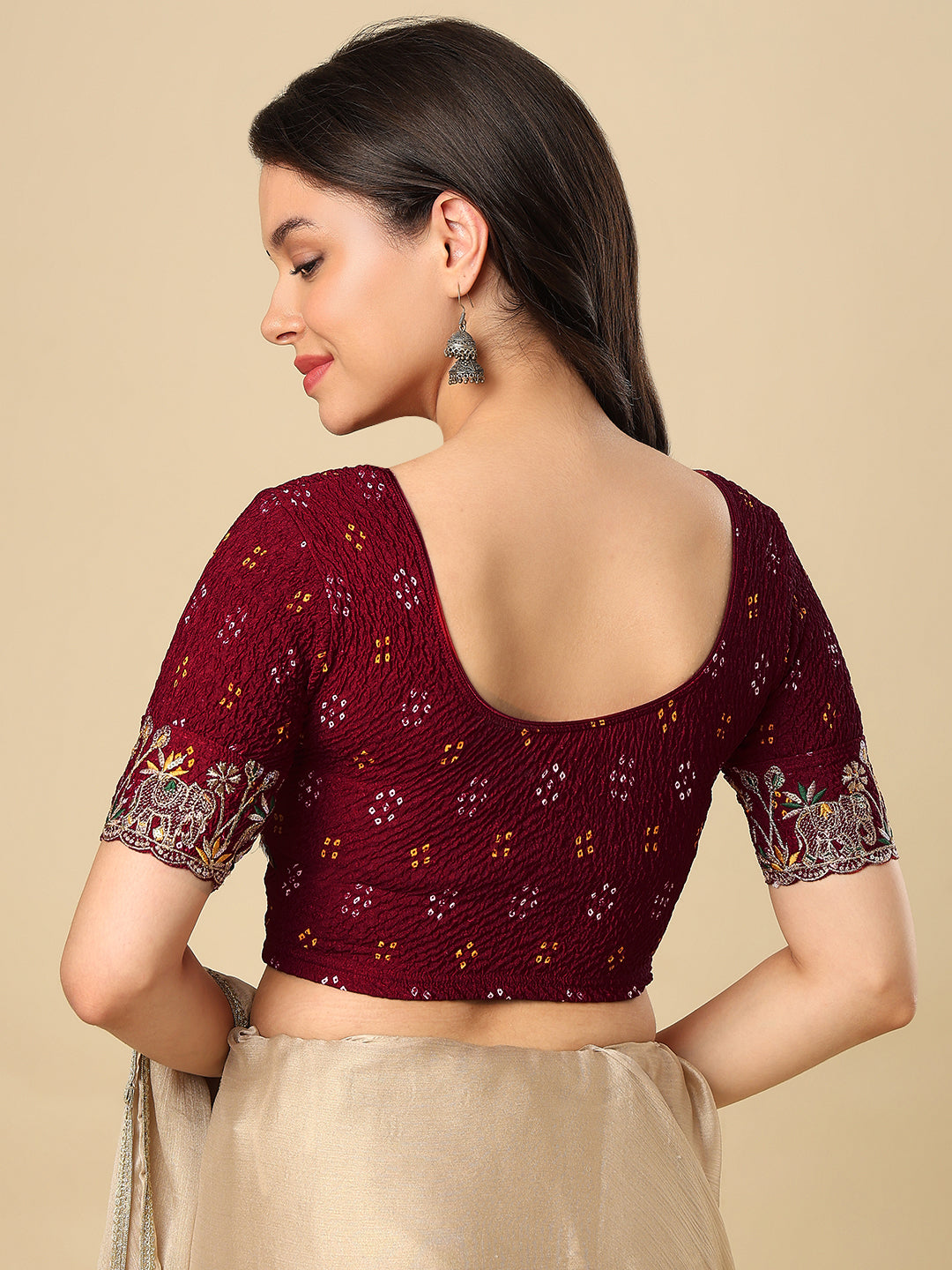 Maroon Embroidered Non Padded Stretchable Garba Saree Blouse