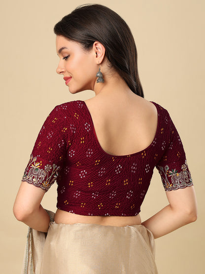 Maroon Embroidered Non Padded Stretchable Garba Saree Blouse