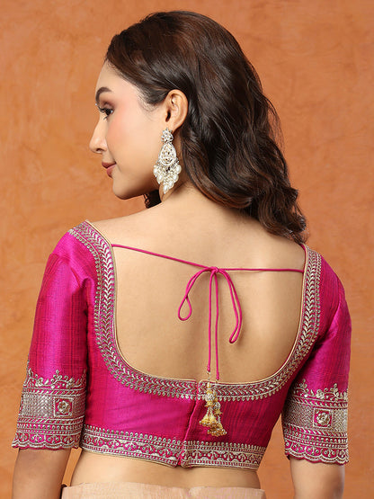 Purple Mulberry Silk Round Neck Readymade Blouse