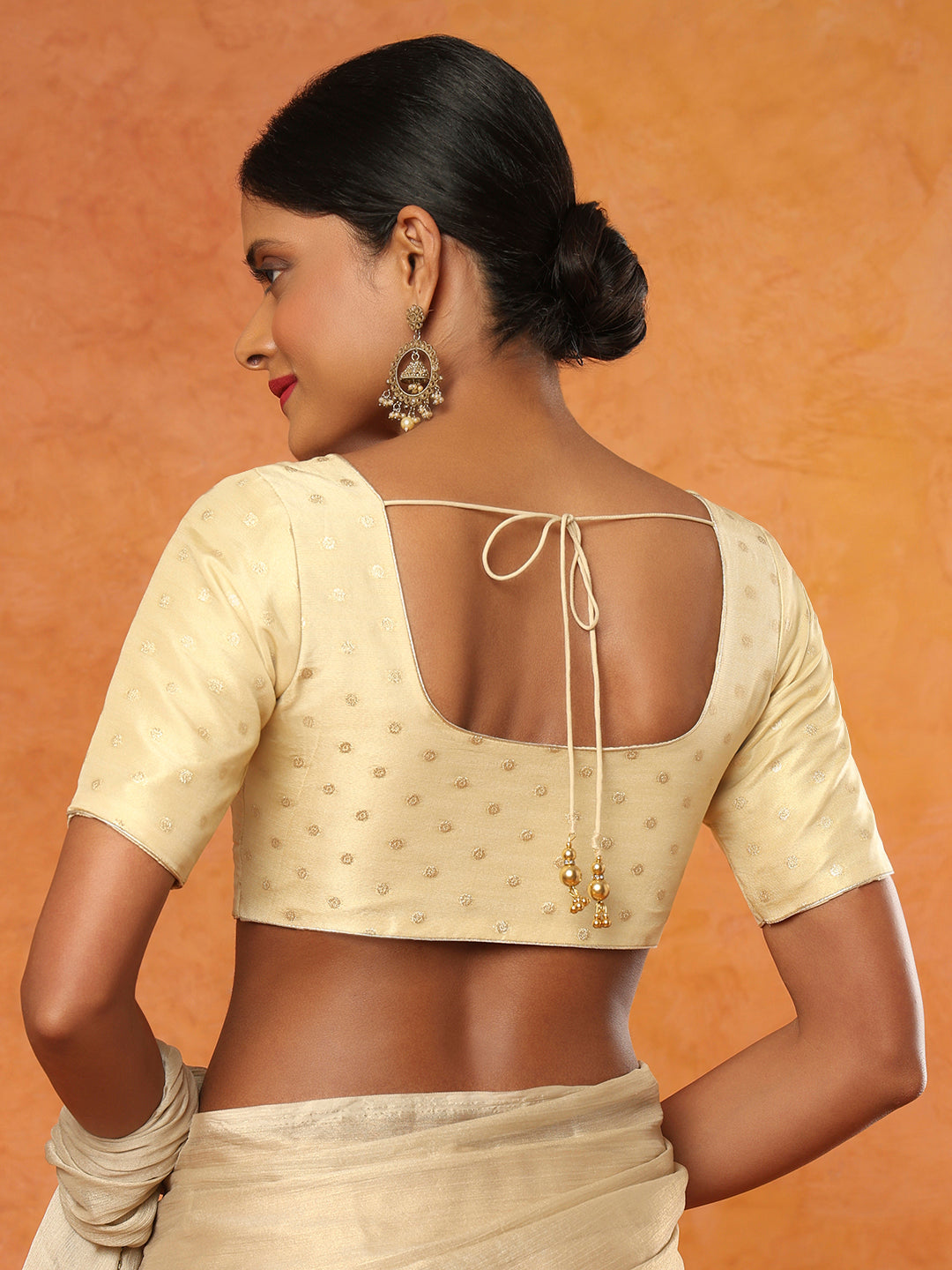 Golden Tissue Round Neck Readymade Blouse