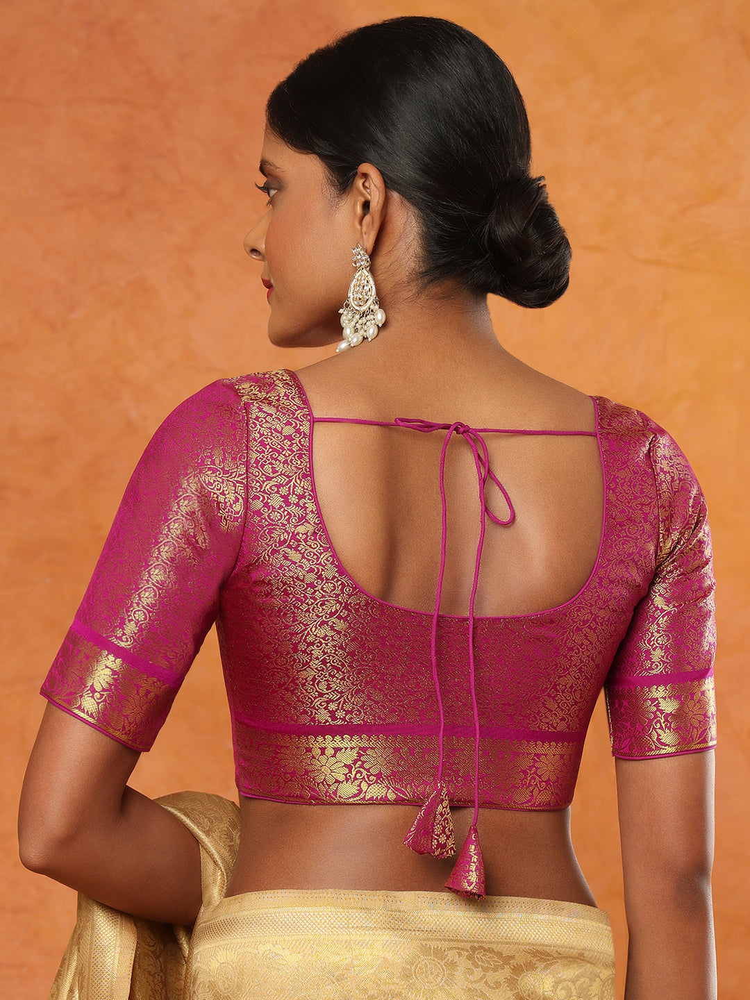 Purple Brocade Round Neck Readymade Blouse