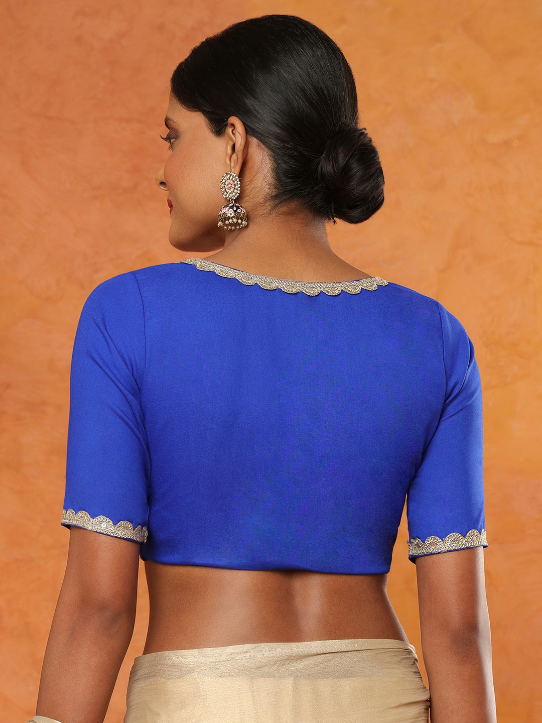 Blue Rayon V Neck Readymade Blouse