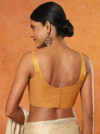 Dark Gold Tissue Sleeveless Readymade Blouse
