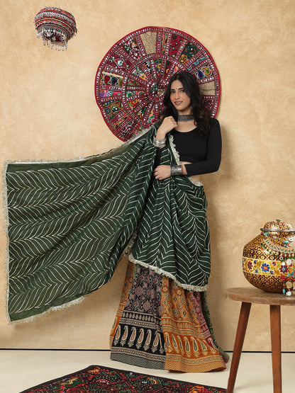 Green Silk Festive Garba Dupatta For Navratri