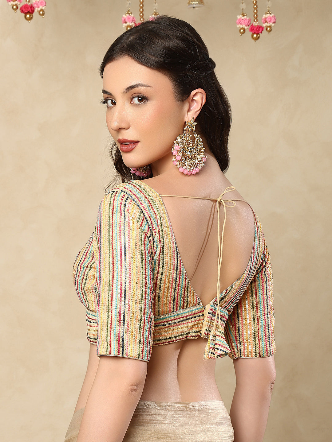 Gold Georgette V Neck Readymade Blouse