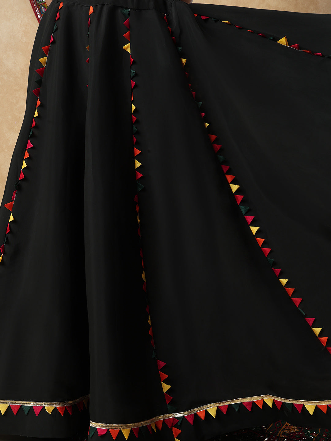 Black Cotton Garba Readymade Skirt For Navratri
