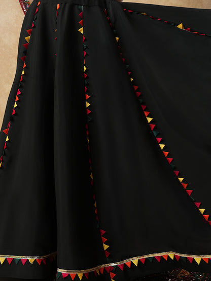 Black Cotton Garba Readymade Skirt For Navratri