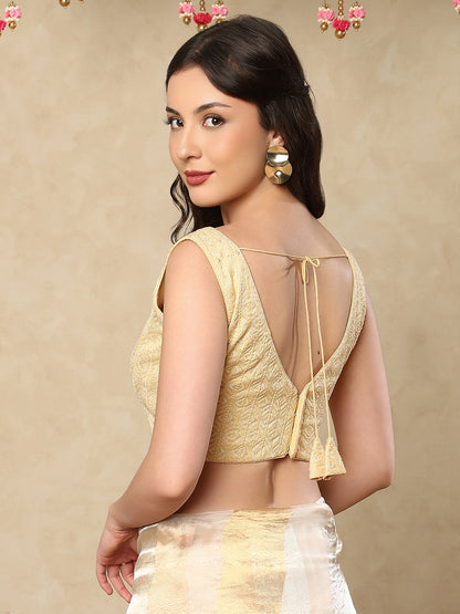 Gold Georgette V Neck Sleeveless Readymade Blouse