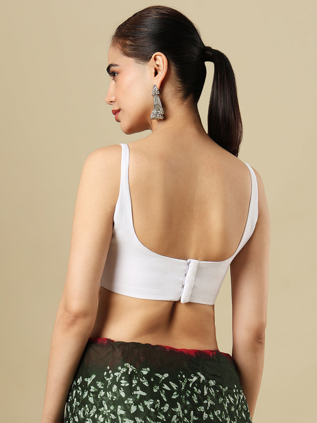 White Pure Linen Sleeveless Readymade Saree Blouse
