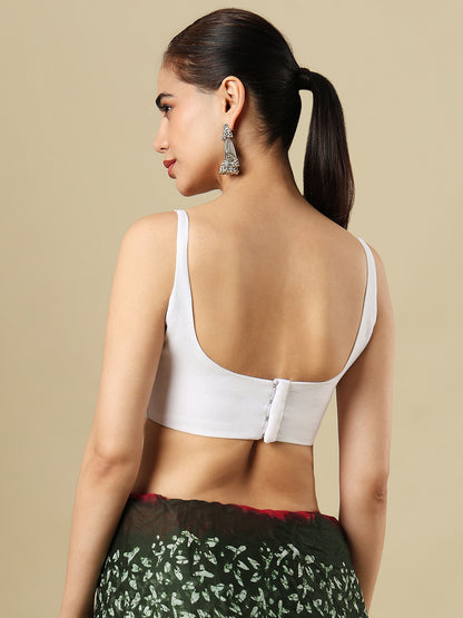 White Pure Linen Sleeveless Readymade Saree Blouse