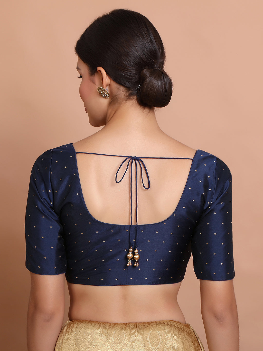 Navy Blue Silk Round Neck Sleeveless Blouse