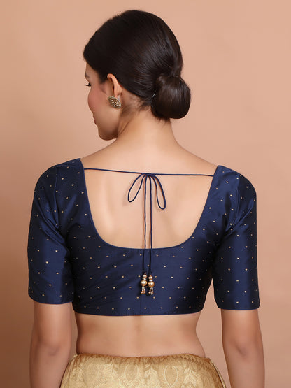 Navy Blue Silk Round Neck Sleeveless Blouse