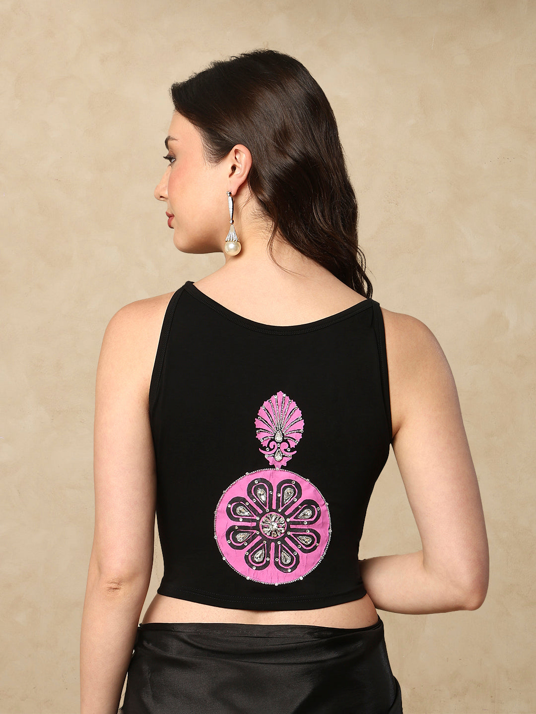 Black Cotton Lycra Sleeveless Readymade Blouse