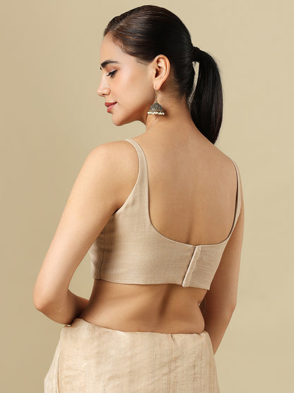 Beige Pure Linen Sleeveless Readymade Saree Blouse