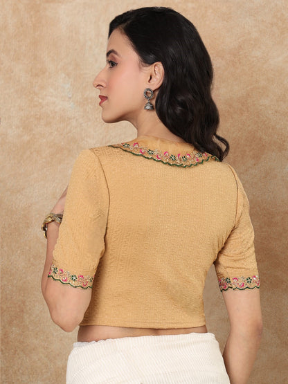 Gold Embroidered Non Padded Stretchable Saree Blouse
