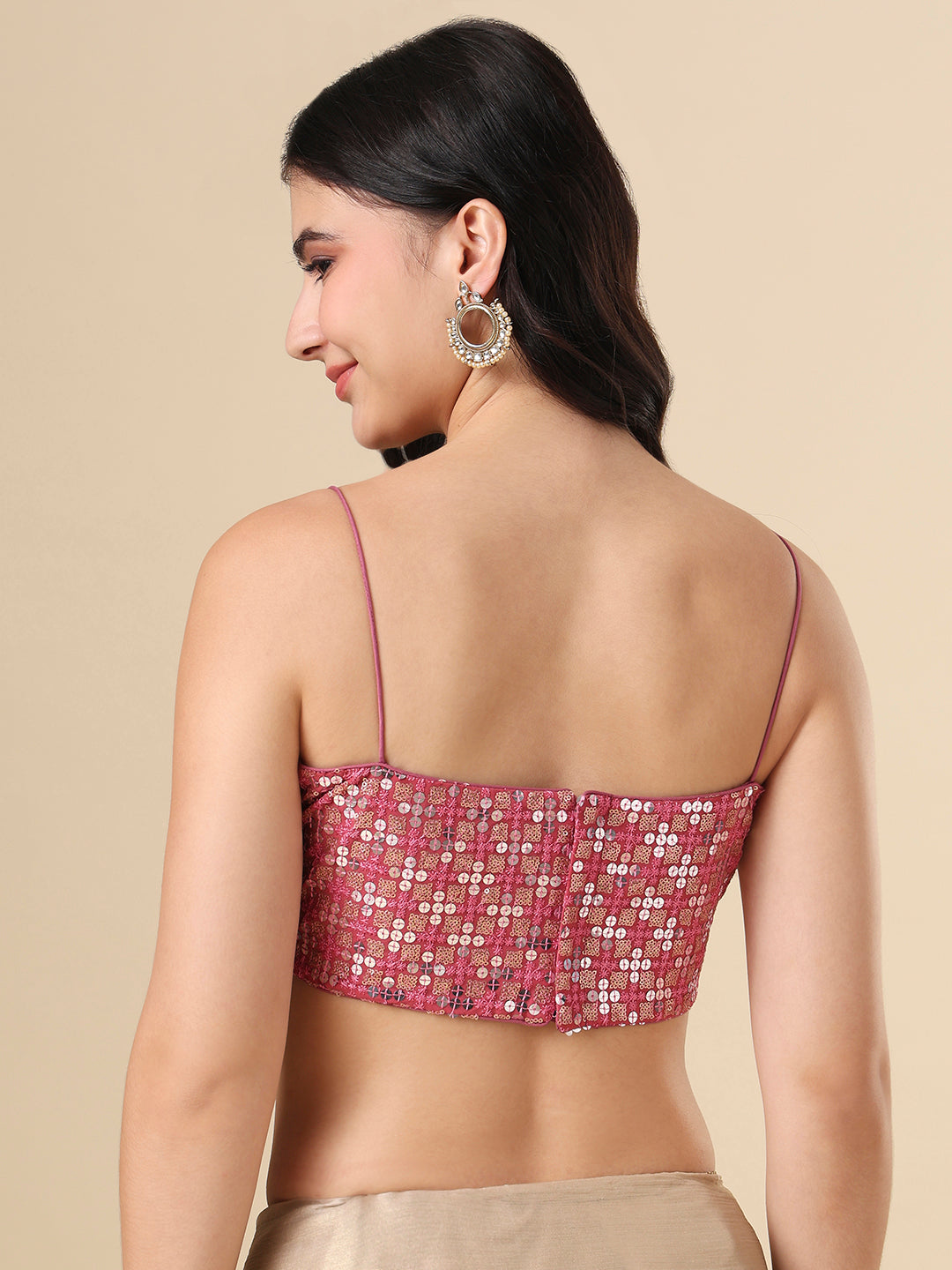 Pink Embellished Sleeveless Readymade Blouse