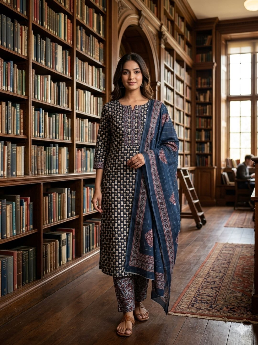 Navy Blue Cotton printed Unstitched Dress Material