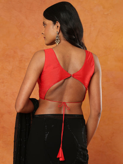 Red Taffeta Silk Sleeveless Readymade Blouse