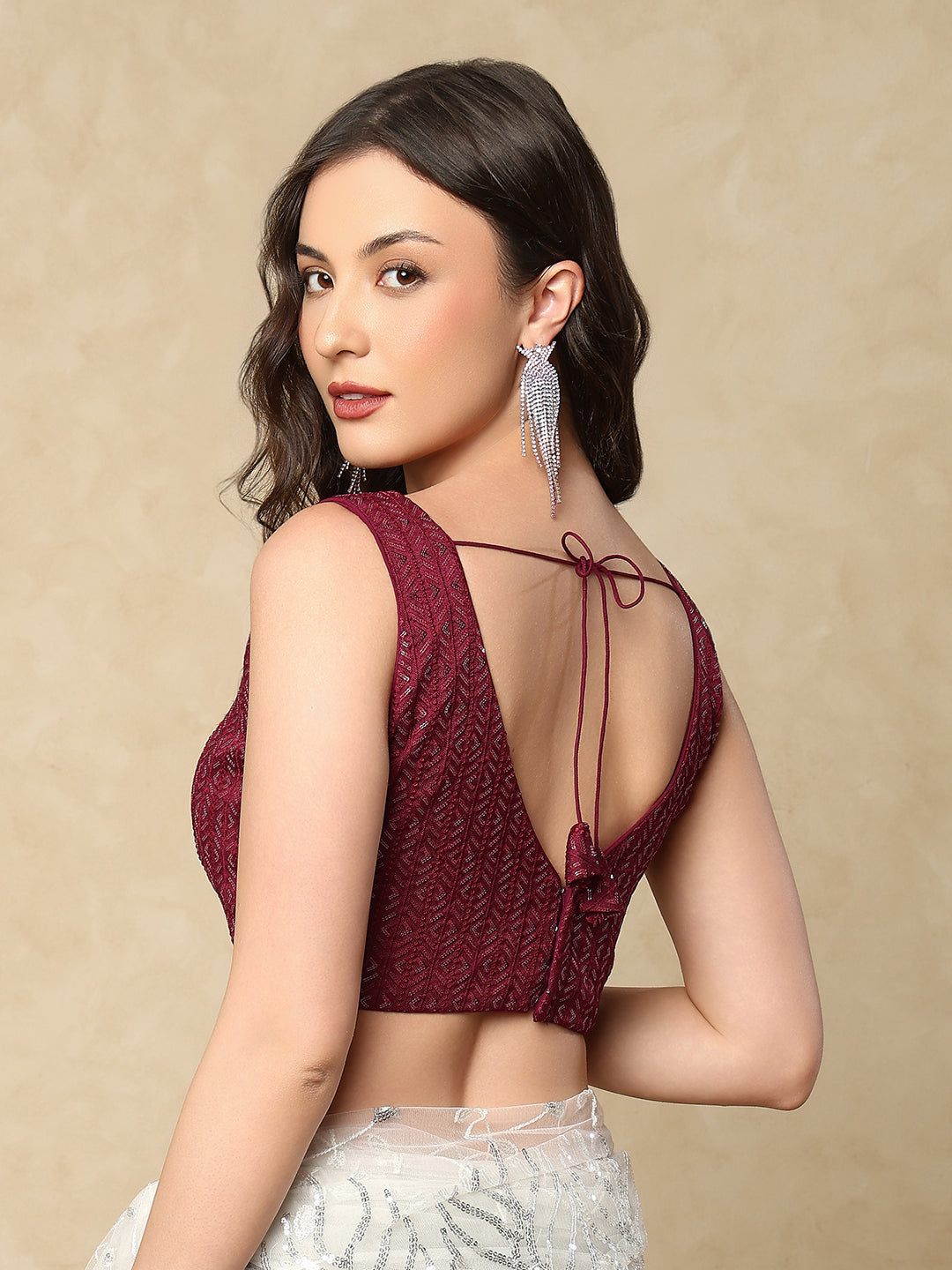 Wine Georgette Sleeveless Readymade Blouse