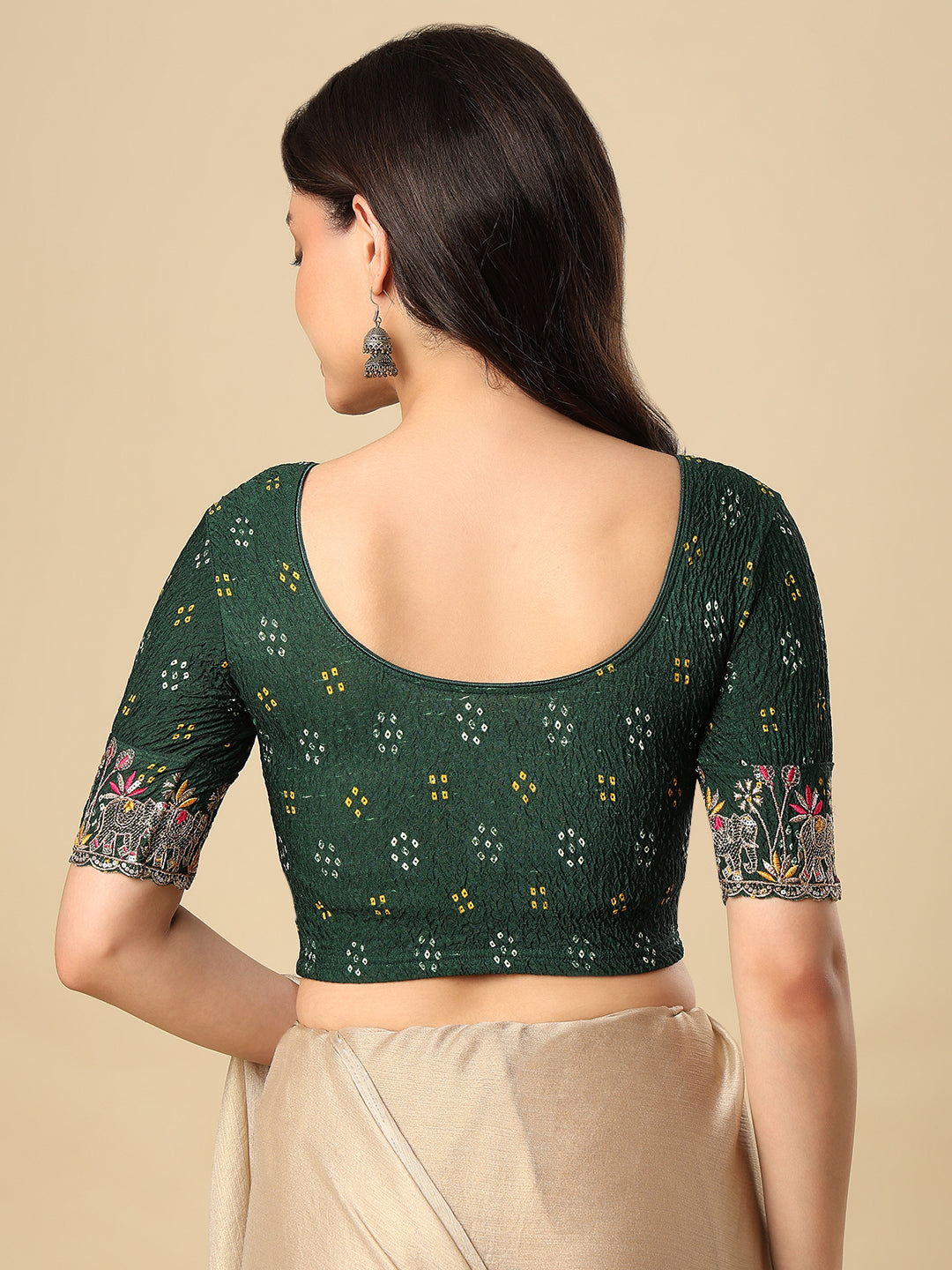 Green Embroidered Non Padded Stretchable Garba Saree Blouse