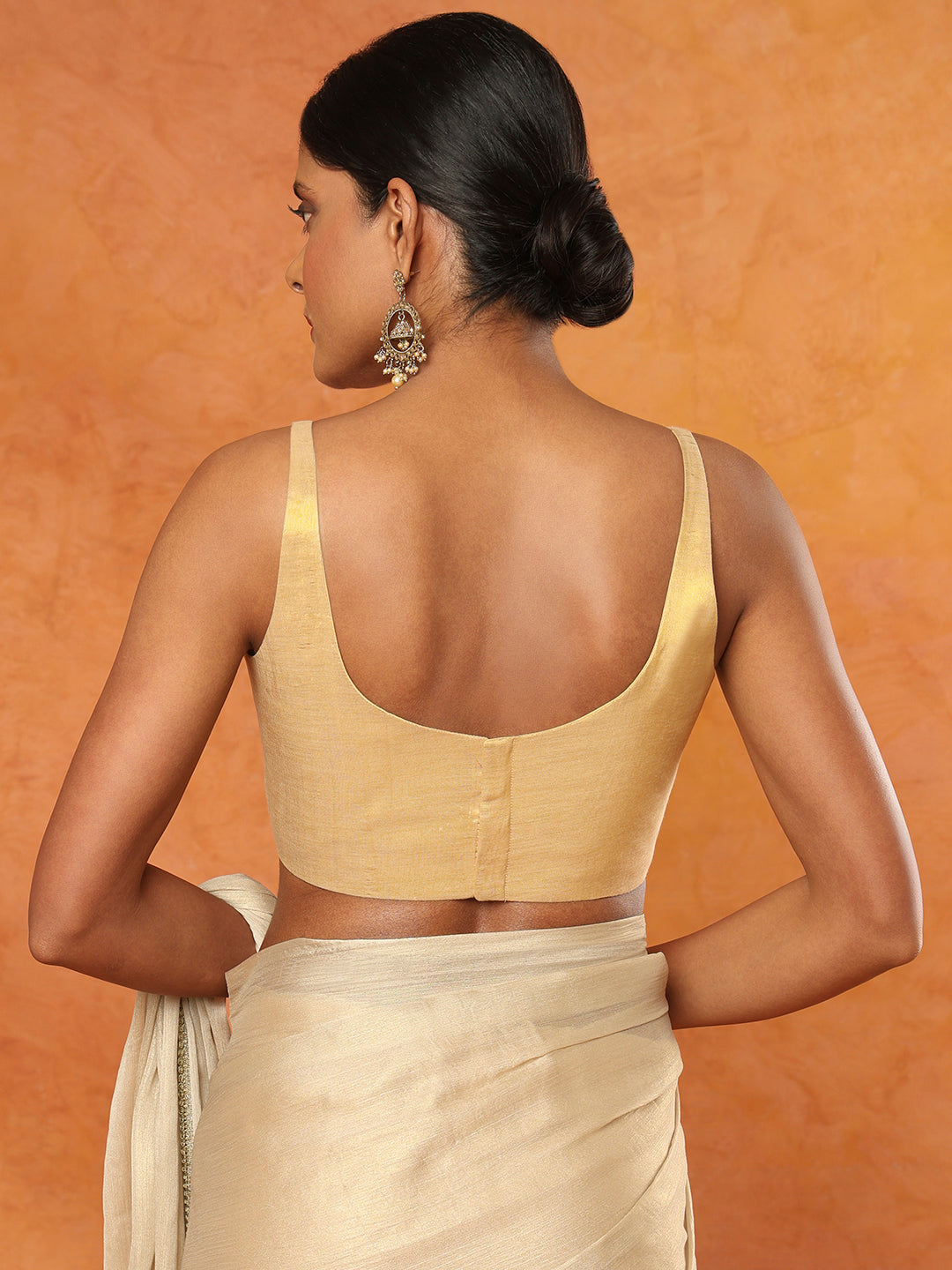 Light Gold Tissue Sleeveless Readymade Blouse