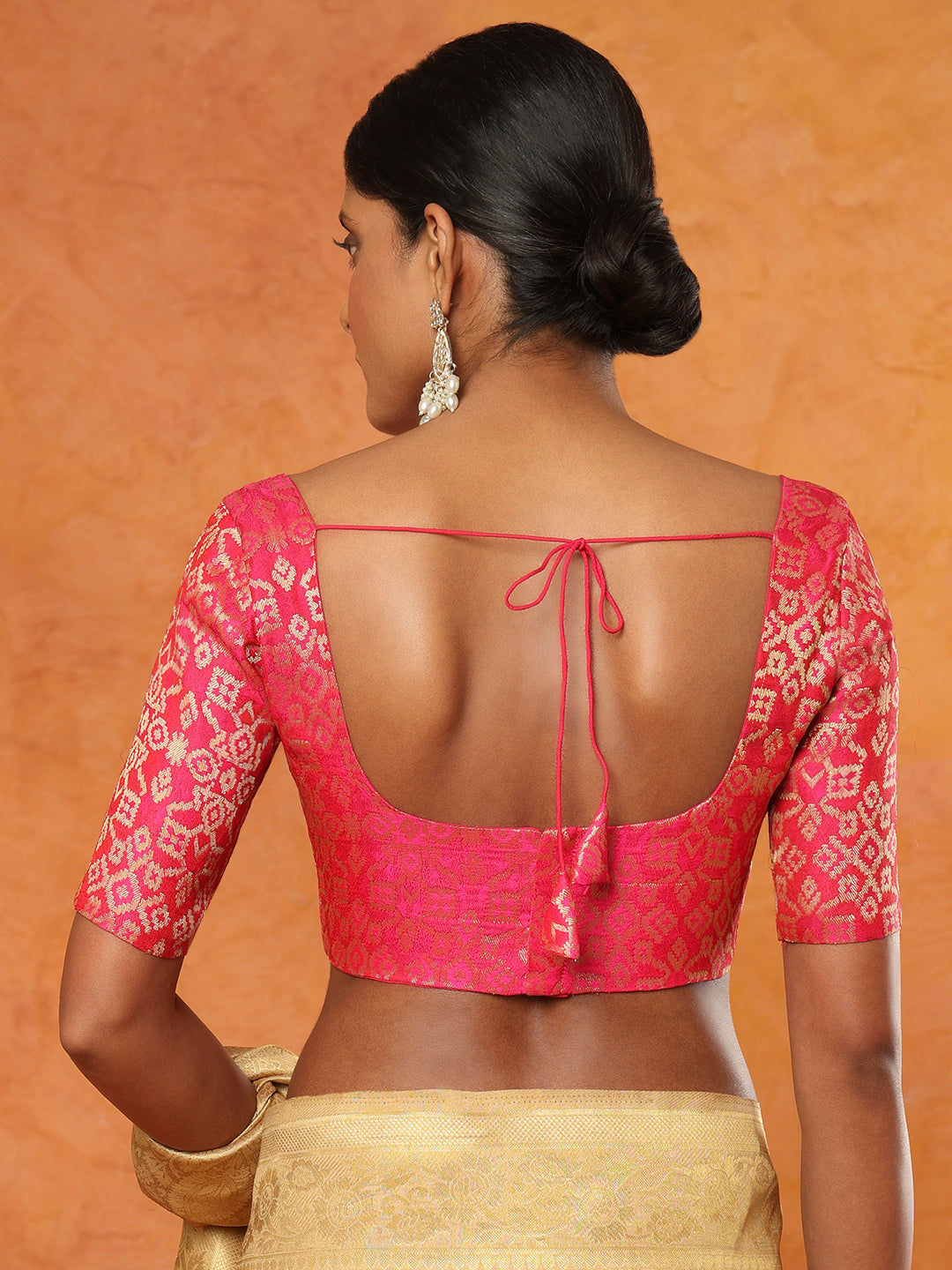 Pink Brocade Sweetheart Neck Readymade Blouse