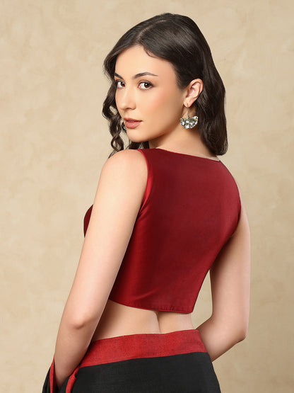 Maroon Taffeta Sleeveless Readymade Blouse