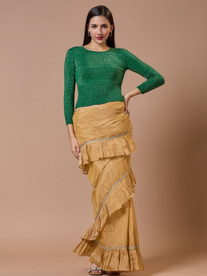 Green Woolen Round Neck Full Sleeves Stretchable Readymade Blouse