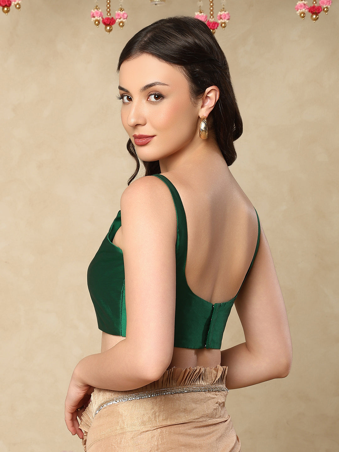 Green Taffeta Sleeveless Readymade Blouse