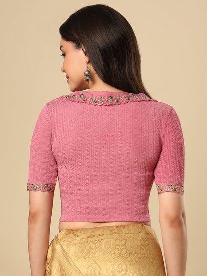 Mauve Embroidered Non Padded Stretchable Saree Blouse