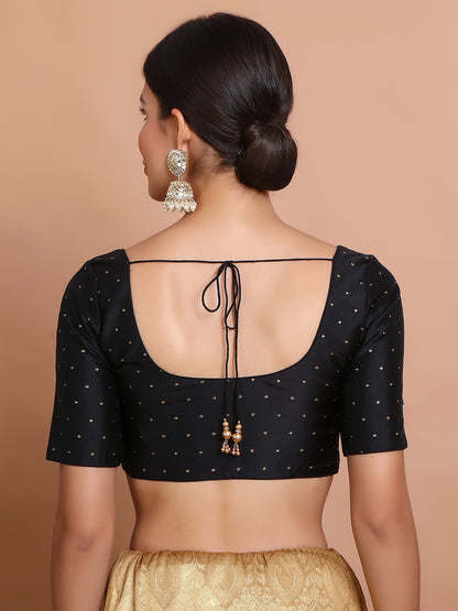 Black Silk Round Neck Readymade Padded Blouse