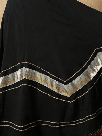 Black Embellished Lace Work Garba Cotton Readymade Skirt For Navratri