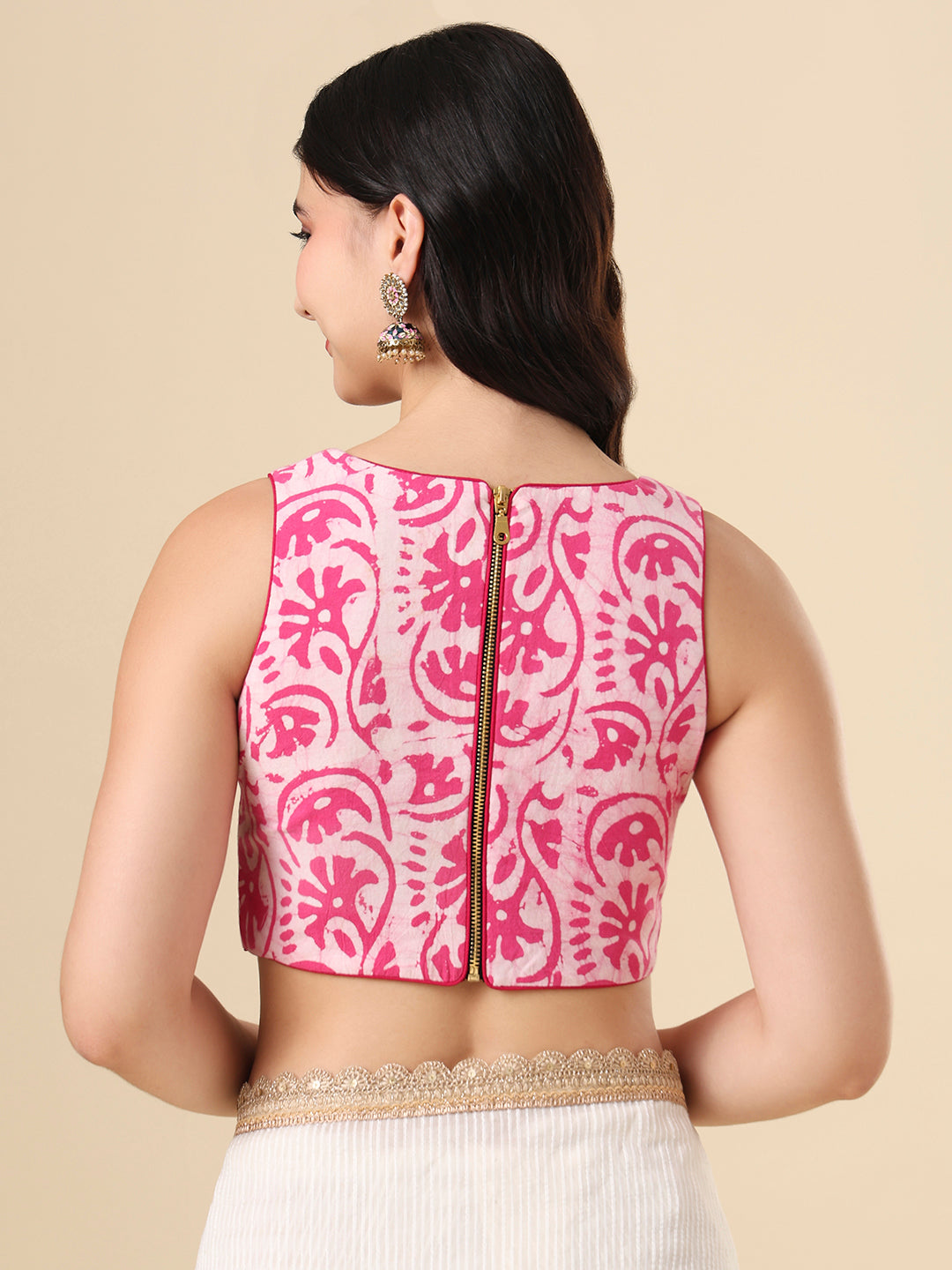 Pink Pure Cotton Batik Printed Readymade Blouse