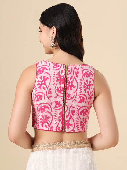 Pink Pure Cotton Batik Printed Readymade Blouse