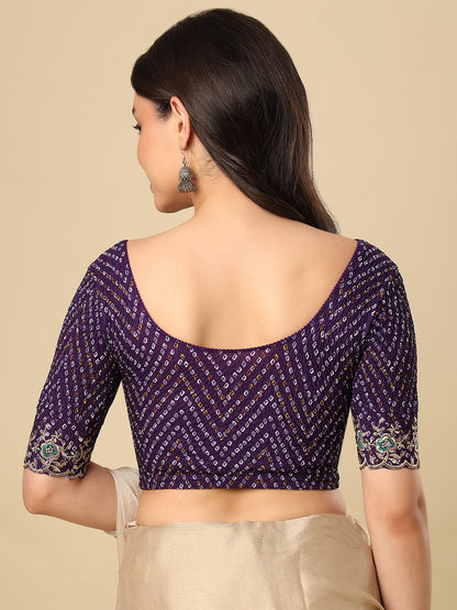 Purple Embroidered Non Padded Stretchable Garba Saree Blouse