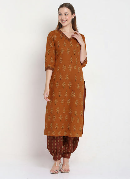 Rust Cotton Printed Unstitched Dress Material (2 Pc)