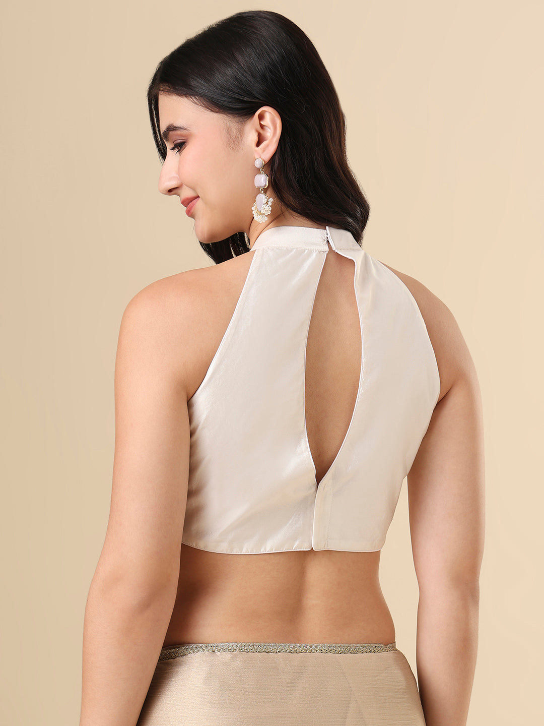 White Halter Neck Readymade Blouse