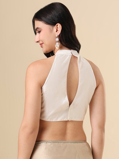 White Halter Neck Readymade Blouse