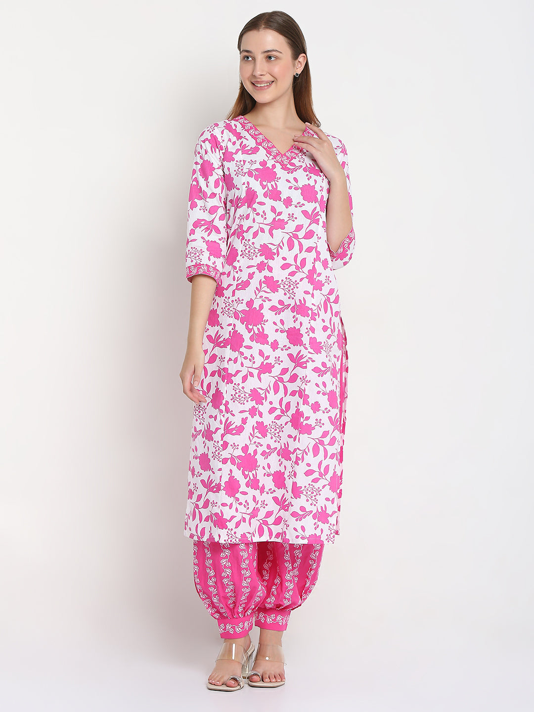 Pink Cotton Printed Unstitched Dress Material (2 Pc)