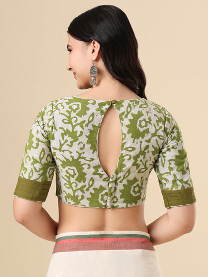 Olive Pure Cotton Batik Printed Readymade Blouse