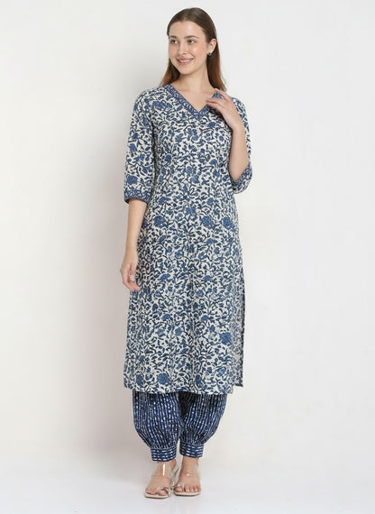 Blue Printed Cotton Printed Unstitched Dress Material (2 Pc)